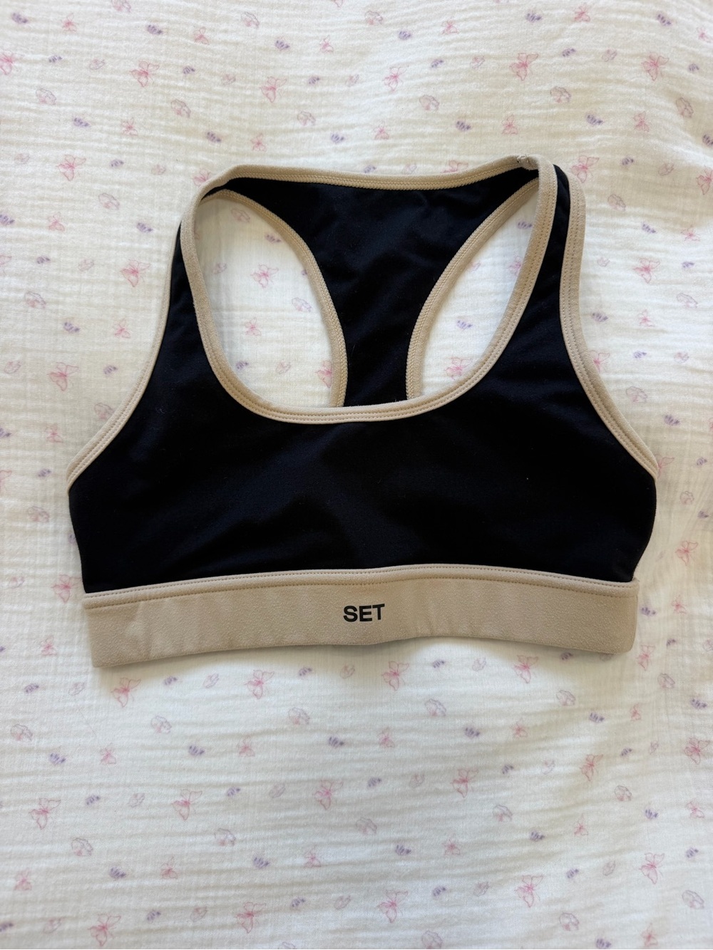 SET Active Black Sports Bra with Beige Trim